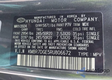 2024 Hyundai Palisade Calligraphy from USA, damaged, VIN KM8R7DGE5RU806672